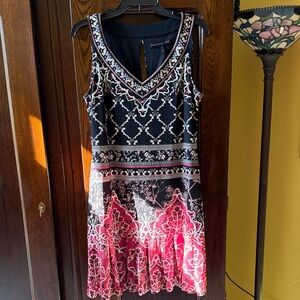 White House Black Market Black & Pink Mauve Sleeveless V-Neck Printed Mini Dress